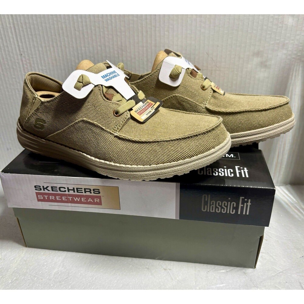 SKECHERS Classic Fit Men’s Tan Canvas Wide Vegan Machine Streetwear Wide Fit 8